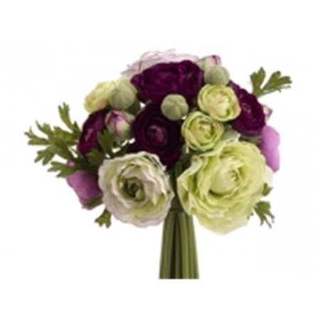 ALLSTATE FBQ368-PU-GR 9 in. Ranunculus Bouquet Purple-Green- Pack of 6 FBQ368-PU/GR